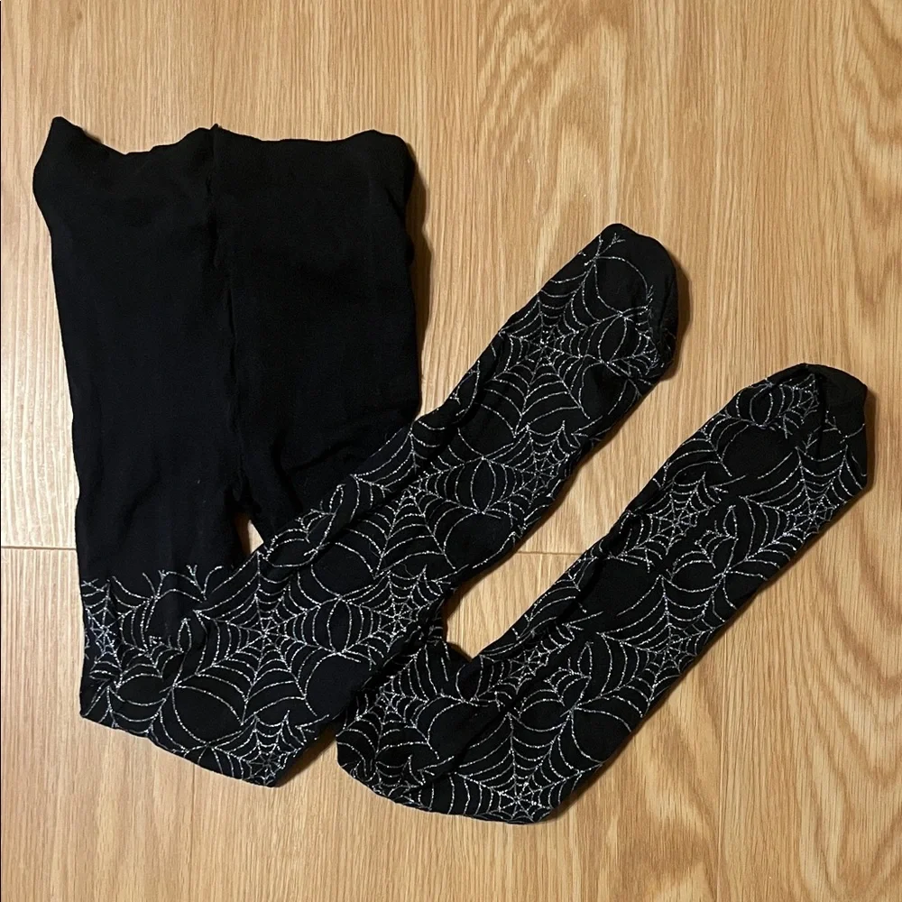 The Children's Place Black Silver Spiderweb Tights, size 6-8